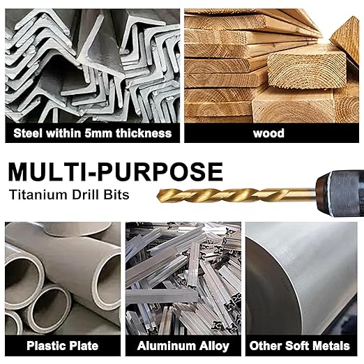 99 Pcs Drill Bit Set(1/16??3/8??, 135째 Tip Titanium Coated High Speed Steel, Twist Drill Bit Kit for Iron, Aluminum Alloy, Copper, Wood, Plastic, with Hard Storage