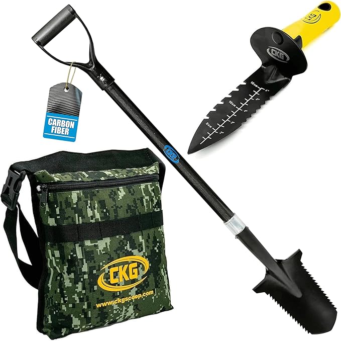 CKG Carbon Metal Detecting Set - Spade Shovel, Hand Shovel Digging Tool, Pouch Bag ??Lightweight and Durable Shovels for Digging Treasure Hunting,Set