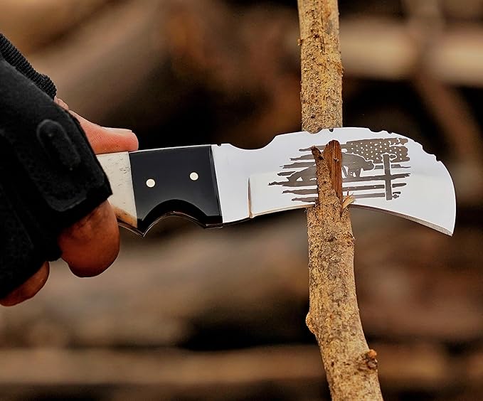 Handmade Stainless Steel Lineman’s Hawkbill knife with Leather sheath, Heavy Duty Utility Knife blade Electrician Wire Skinning knife for professional,