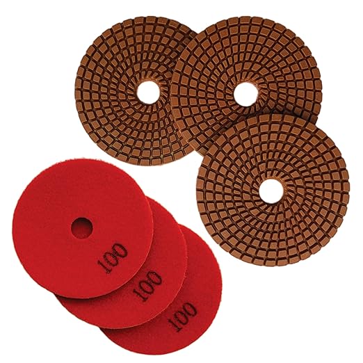 5" Wet Diamond Polishing Pads - 3 Packs of 100 Grit - Dark Resin for Granite, Quartz, Engineered Stone, Concrete Countertop