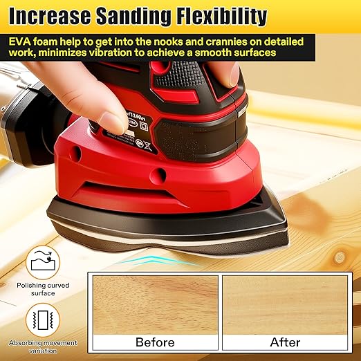 3 Pcs 6 Holes Foam Sanding Pads with 48 Pcs Mouse Sander Sandpaper in 40 60 80 120 150 180 240 320 Grits, Mouse Detail Sanding Interface Pad Compatible with Ryobi Sander