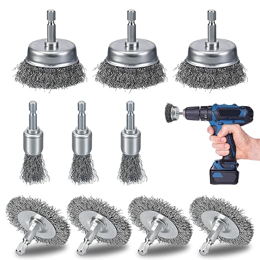 10 Pcs Drill Wire Brushes Coarse Carbon Steel Crimping Wire Wheel Cup Brushes, 1/4 Inch Hex Shank ??Suitable for Rust Cleaning, Stripping & Abrasive Applications