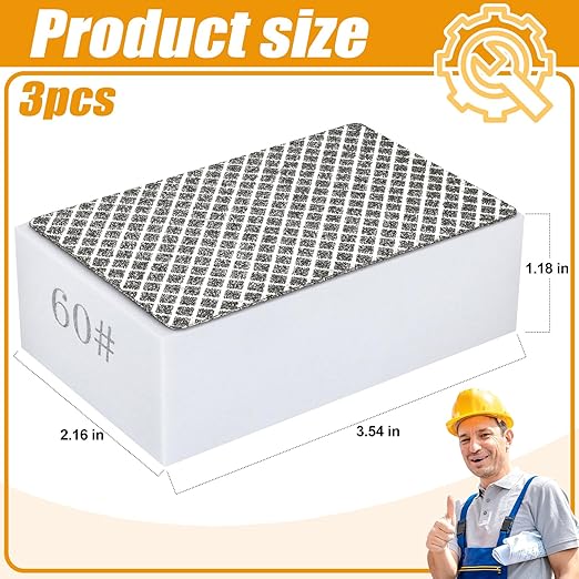 3 Pcs Diamond Hand Polishing Pads, 60 Grit Diamond Sanding Pad Reusable Sanding Block for Concrete Ceramic Glass Stone Granite Marble Tile Stone Metal Grinding