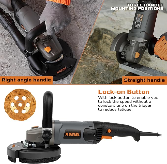 KSEIBI Concrete Angle Grinder Machine 5-Inch, Metal Grinding Tools 11.5Amps (1400 watt) with Safety Guard, Diamond Cup Wheel, Dust Shroud, and Carry Bag