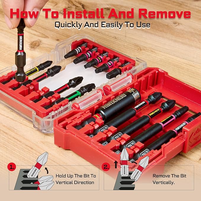 40Pieces Impact Screwdriver Bits Set, Magnetic S2 Steel Phillips/Square/Torx Insert Power Bits Tips,Impact Bit Holder with Storage Box Case