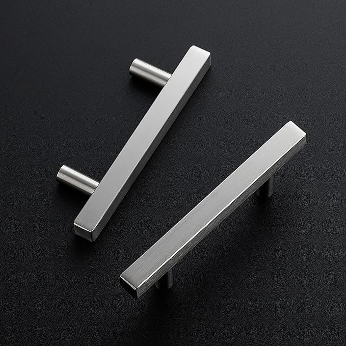 Ravinte 20 Pack 4 Inch Cabinet Pulls Brushed Nickel Sqaure Kitchen Cabinet Handles Silver Cabinet Hardware Stainless Steel Drawer Pulls 6-2/5 Inch Overall Length with Mounting Template