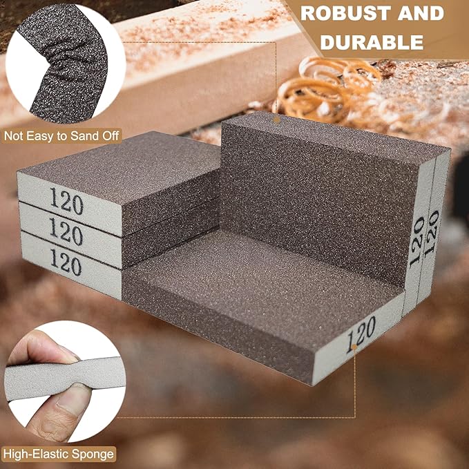 6 Pack 120 Grit Hand Sanding Block, Washable and Reusable Sanding Sponge Great for Pot Brush Pan Brush Sponge Brush Glasses Sanding Wood Sanding Metal Sanding (120 Grit)