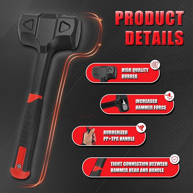 YIYITOOLS 3-Piece Dead Blow Hammer Set,16oz(1LB),32oz(2LB),48oz(3LB),Deadblow Hammers with One-Piece Forged Carbon Steel,Steel Ball-Filled Head,Anti-Vibration Rubber Grip,Spark and Rebound Resistant