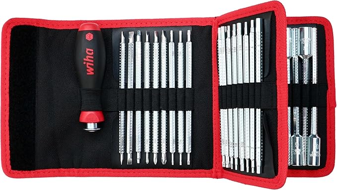 Wiha 28188 Drive-Loc VI Wallet Set, 32 Piece, Phillips, Slotted, Square, Torx, Hex & Nut Drivers, SoftFinish Handle