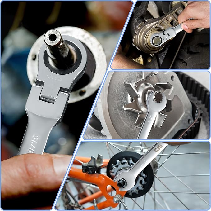 Prostormer 14-Piece SAE Flex-Head Ratcheting Wrench Set, 1/4" to 1" Combination Wrench Kit with Storage Case, 72 Tooth, Cr-V Steel Constructed