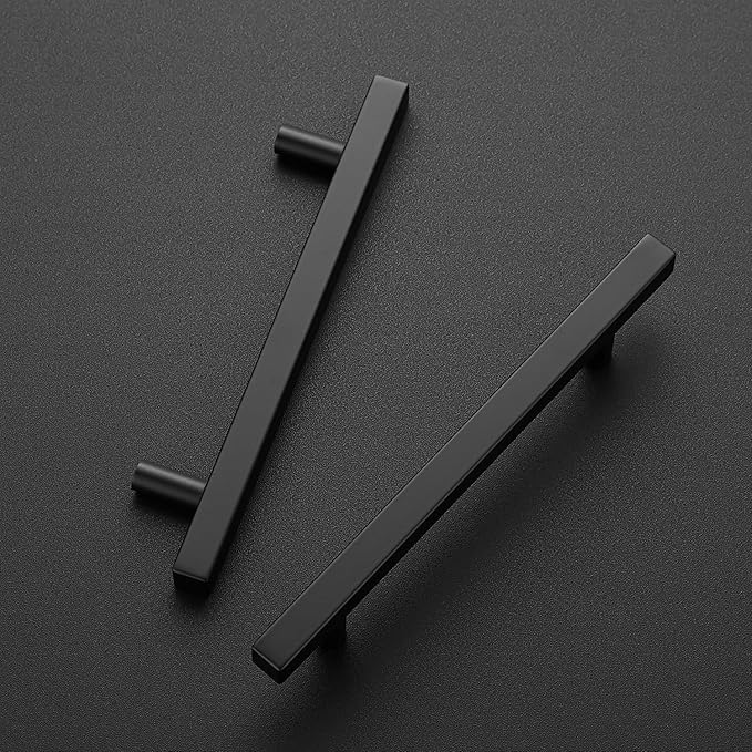 Ravinte 10 Pack 5 Inch Cabinet Pulls Black Sqaure Kitchen Cabinet Handles Black Cabinet Hardware Stainless Steel Drawer Pulls 7-3/8 Inch Overall Length with Mounting Template