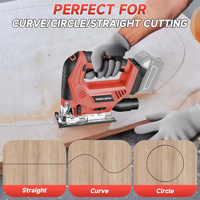 Jigsaw Compatible with Milwaukee 18V Battery (No Battery), Cordless Jig Saw Brushless Jigsaw Tool with LED Light, 0°- 45° Bevel Cuts, 3 Orbital Settings for Straight/Curve/Circle Cutting