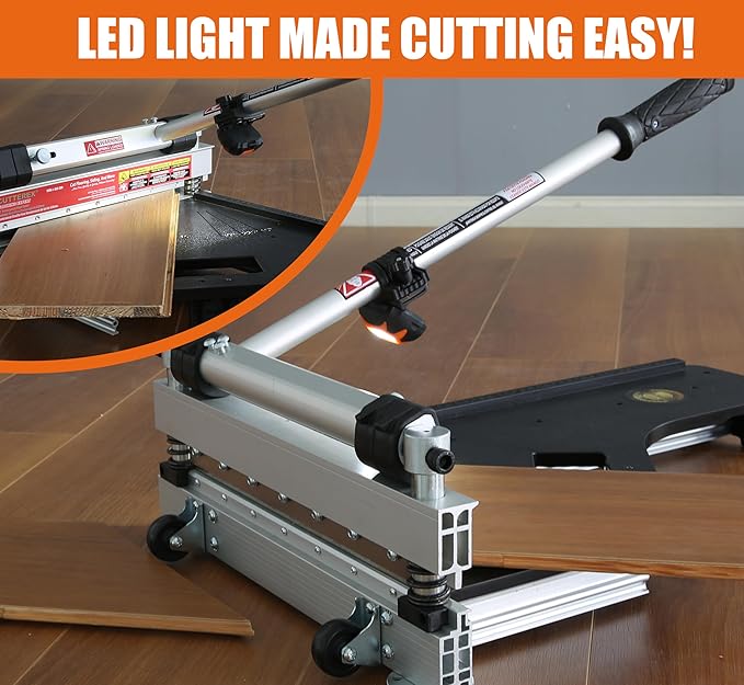 Laminate Floor Cutter, 13” Vinyl Floor Cutter with Wheels – Easy Angle & Length Cutting, Flooring Tools - Cuts Laminate Floor, Engineered Wood, LVP, LVT, VCT, SPC, WPC, HSS Blade/LED Light