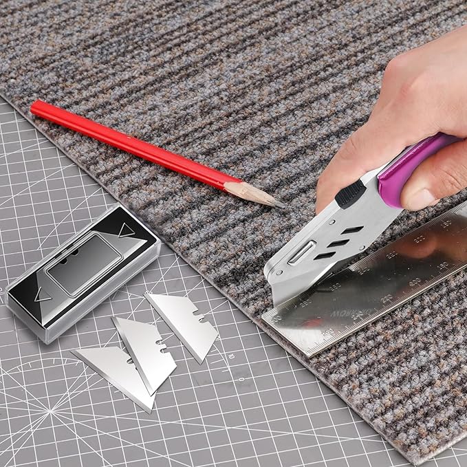 Box Cutter Heavy Duty Utility Knife, Razor Knife, Lightweight Aluminum Handle, Back-lock Mechanism, Stainless Belt Clip, for Carpet, Carton, Box, Cardboard, with 5-piece Extra Blades, Hot Pink