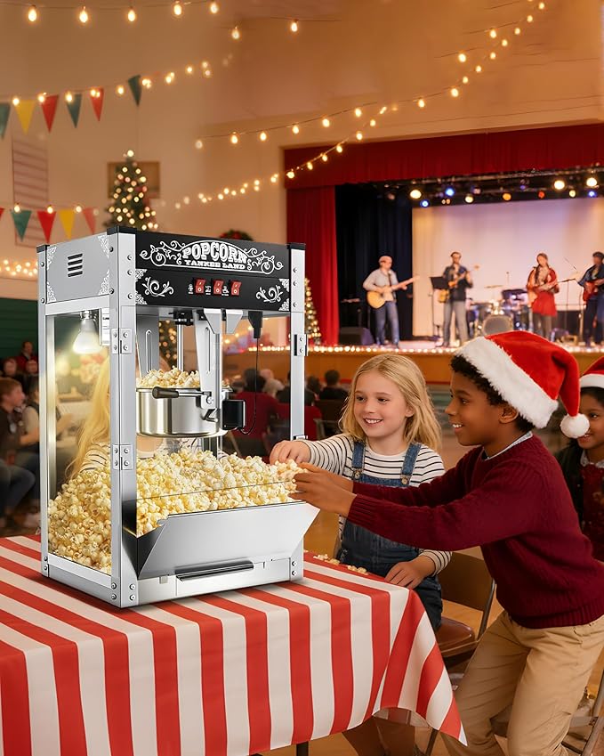 16 Oz Commercial Popcorn Machine, 1440 W, Movie Theater Popcorn Machine, Black Tabletop Pop Corn Machine with 3-Switch Control & Steel Frame Tempered Glass Doors