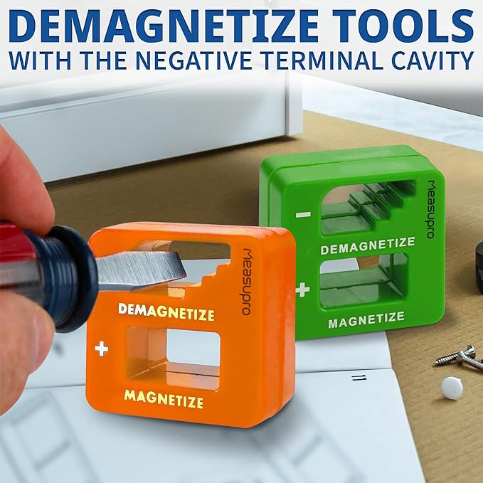 Demagnetizer and Magnetizer For Screwdrivers Tips, Bits, and Small Tools, Large or Big Screws, Drills, Drill Bits, Sockets, Nuts And Nails, 3 Pack Green, Yellow, Orange