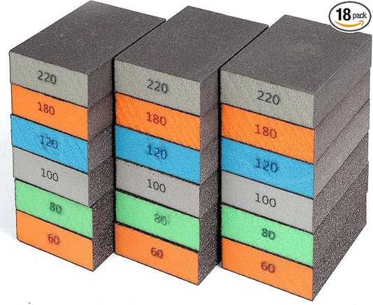 18 Pack Sanding Sponge, Washable and Reusable Sanding Block for Wood Drywall Metal Glasses Coarse/Medium/Fine/Superfine in 60/80/120/220 Grit Sandpaper Block Sand Paper Brick (3.9'' 횞 2.8'')