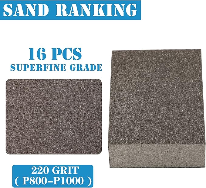 16Pcs 220 Grit Sanding Blocks, Jamiikury Sanding Sponge Washable and Reusable, Wet Dry Sandpaper Sponge for Wood Metal FurniturePaint and Drywall