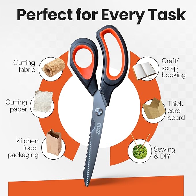 TITA22??Heavy Duty Titanium-Coated Scissors 9.5 Inch ??Multipurpose All Purpose Shears for Office, Home, School, Sewing, Fabric, Crafting, Kitchen, and Professional Use ??Durable Sharp Blades (1 Pack)