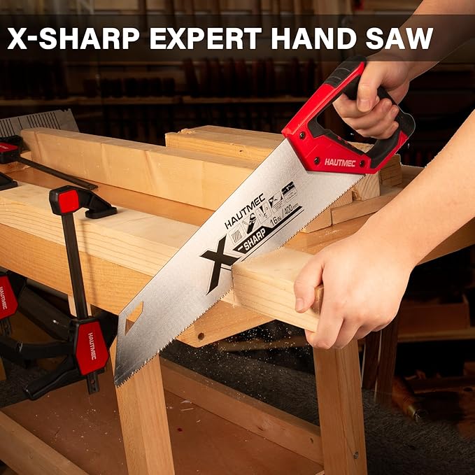 HAUTMEC 16" X-Sharp Universal Hand Saw for Speed, Cuts Quality and Accuracy, Fine-Cut Handsaw with 11 TPI Triple-Ground Teeth and 1mm Thickened Large Blade, Bi-Material Ergonomic Soft Handle – HT0152