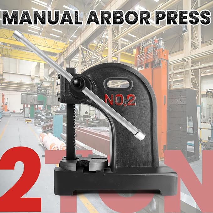 2 Ton Manual Arbor Press with 3 Drift, 8.5" Maximum Height Cast Iron Hand Press, Manual Desktop Arbor Press, Bench Press for Stretching Deforming Stamping Bending (Black, 2 TON)