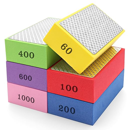 Coitak 6 PCS Diamond Polishing Pads, Diamond Sanding Blocks for Ceramic Tile Glass Grinding, Sanding Blocks Tile Tools 60/100/200/400/600/1000