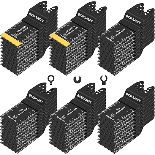 50 PCS Multitool Blades Oscillating Tool Blade, Universal Titanium Oscillating Saw Blades for Metal Nails, Wood and Plastic, Multi Tool Blades Kits Fit Dewalt Milwaukee Ryobi Rockwell Fein