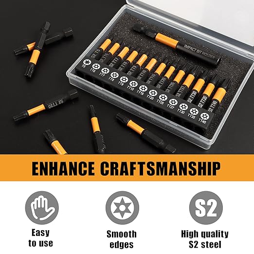 Mulwark 2" Torx Bits Set, 14 Pieces (T5?밫40) ??Premium S2 Steel Security Torx Socket Bits with Magnetic Holder, Ideal for Christmas Gifting
