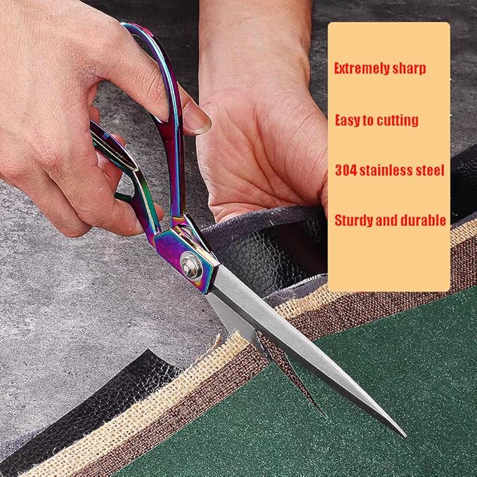 Heavy Duty Tailor Shears Set, Dressmaking Scissors Fabric Scissors Stainless Steel Sharp Shears & Soft-Grip Handle for Cutting Fabric, Clothes, Leather, Denim, Altering, Sewing (Colorful)
