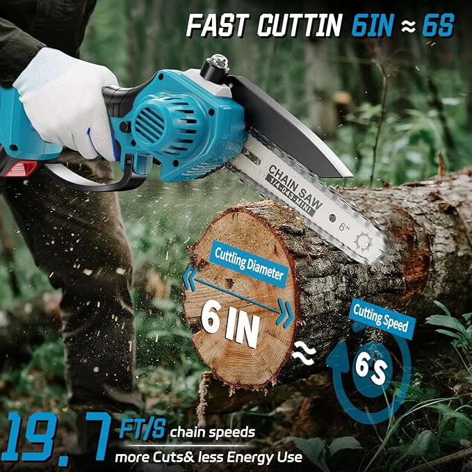 2-in-1Pole Saw竊? Inch Mini Chainsaw Cordless,with Extension Pole,Adjustable 180째 Cutting Angle with 2 Battery, Auto-oil,Pole Saws for Tree Trimming,Ideal Gifts for Men Dad