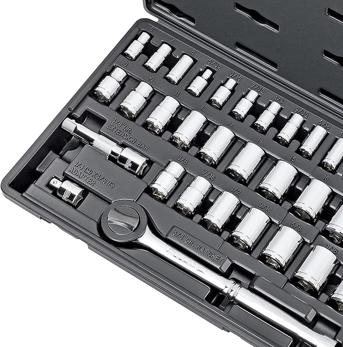 CARBYNE 34-Piece 1/4" & 3/8" Drive Socket & Ratchet Set | SAE & Metric. Includes Metric 6 to 18mm, SAE 5/32" to 3/4". 6 & 12 Point. Cr-V Steel ??From a Family-Run Tool Company Based in the U.S.A.