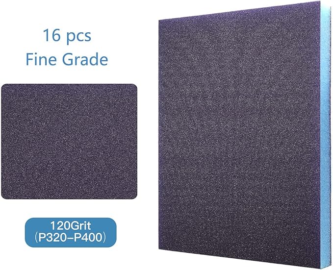 16Pcs 120 Grit Sanding Sponge, Jamiikury Fine Sanding Blocks Washable and Reusable, Wet Dry Sandpaper Sponge for Wood Metal FurniturePaint and Drywall