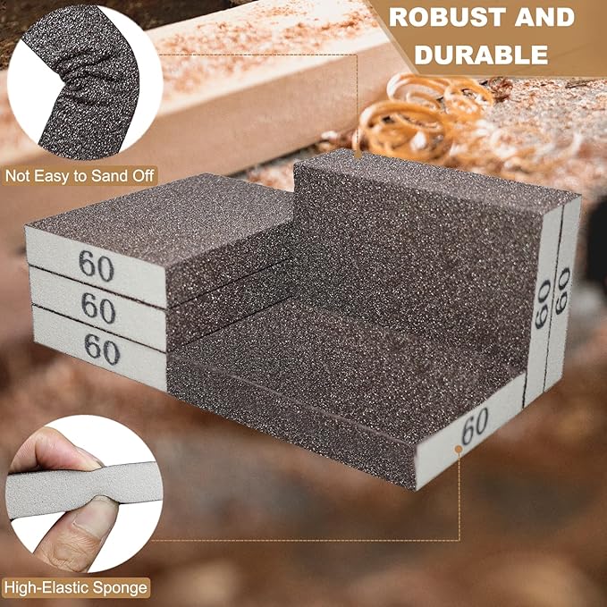 6 Pack 60 Grit Hand Sanding Block, Washable and Reusable Sanding Sponge Great for Pot Brush Pan Brush Sponge Brush Glasses Sanding Wood Sanding Metal Sanding (60 Grit)