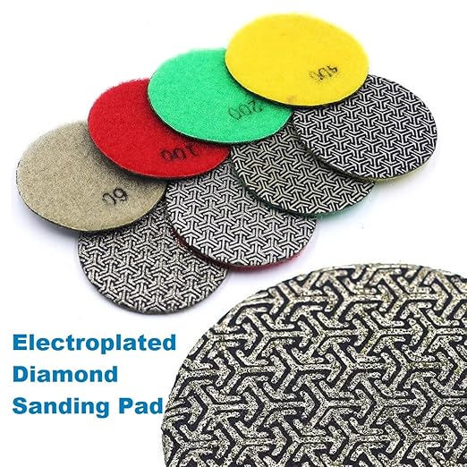 2inch 50mm Electroplated Diamond Sanding Pad, 60/100/200/4000Grit Grinding Sandpaper Pad & M10 Thread Hook and Loop Backing Holder for Detail Fine Buffing Polishing Trimming (5Pcs/Set)
