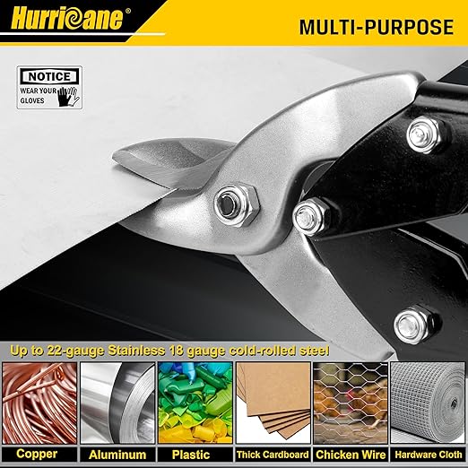HURRICANE Bulldog Aviation Tin Snips, 9-1/2 Inch. Straight Cut Bulldog Metal Cutters, Bulldog Cut Aviation Snips, Sheet Metal Shears, for HVAC & DIY Projects