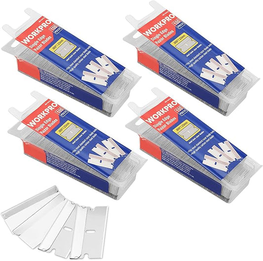 WORKPRO 400-Pack Single Razor Edge Blades, Industrial Scraper Razor Blades, High Carbon Steel One Edge Razor Blades
