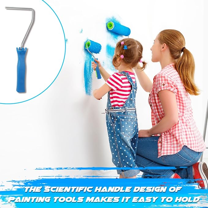 Baderke 10 Pcs 4 Inch Mini Paint Roller Handle 12 Inch Frame Small Paint Roller Brush Painting Supplies for Wall House Homes(Blue)