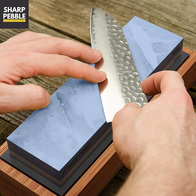 Sharp Pebble Premium Whetstone Knife Sharpening Stone 2 Side Grit 1000/6000 Waterstone with Honing Guide(Chisel Sharpening Jig) - Whetstone Knife Sharpener- NonSlip Bamboo Base & Angle Guide
