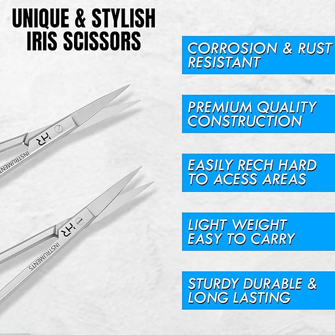 Iris Micro Dissecting Precision Lab Scissors, Fine Point Straight - Perfect for Doctors, Nurses, EMS, Students, Education & Training supercut serrated straight and curved(Pack of 2)