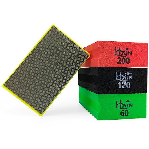 Diamond Hand Polishing Pad Diamond Sanding Block Foam Backed Diamond Sponge Sanding Pads for Wet or Dry Grinding polishing for Granite Marble Stone Tile Glass Ceramic (4, 60/120/200/400# Square)
