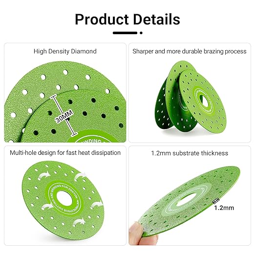 LOZLIN 3PCS 115MM Vacuum Brazed Ultra-Thin Multi-Pore Flat Abrasive Sheet Disc for Porcelain Glass Ceramic Tile Granite Marble Diamond Saw Blade (Green and Porous, 5)
