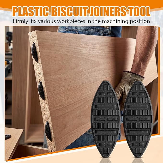 Biscuit Joiner Attachment with Self-Clamping Plates - 50 Pcs Plastic Joining Biscuits for Strong Wood Joints, Composite Deck & Trim Work