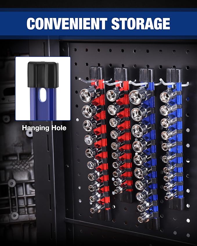 WORKPRO 3/8" Drive Socket Set, 10-Piece Metric CR-V Socket Set with Sturdy Socket Organizer, 6-Point Standard & Shallow Sockets 7mm to 17mm, External Hex Socket Set with Socket Rail for Anti Rolling