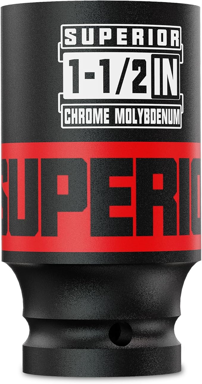 1/2" Drive Impact Socket, 1-1/2 Inch Deep Socket, SAE, 6 Point, CR-MO, for Automotive Maintaince Truck Tires Jumbo Fasteners
