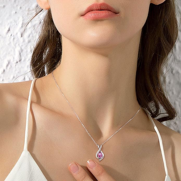 SMILEST Oval Sparkle Birthstone Pendant Necklace, 925 Sterling Silver Gemstone Pendant Anniversary Birthday Gifts for Women Wife Girlfriend Mom Grandma Birthstone Necklace for Women Jewelry Gifts