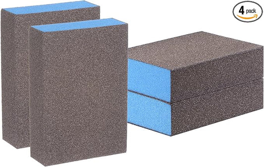 HARFINGTON 4pcs Sanding Sponge Blocks #120 (400 Grits) Wet/Dry Hand Sanding Sponges, 100x70x25mm Foam Sanding Block Pad for Polishing Kitchen Metal Wood Drywall Furniture, Brown&Blue