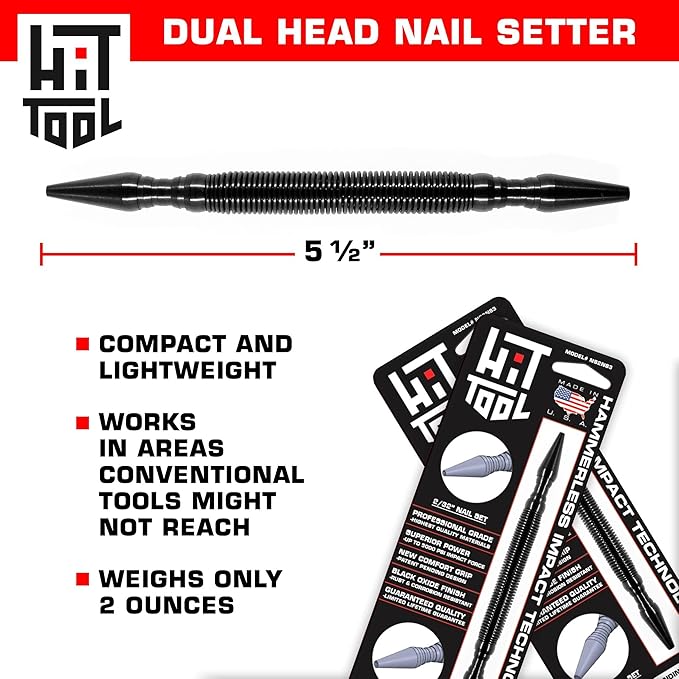 HIT Tool 2/32" (#2) Nail Set and 3/32" (#3) Nail Set Combination Hammerless Spring Punch