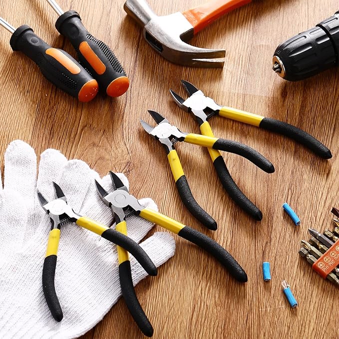 Lasnten Wire Cutters Precision Cutting Pliers Side Diagonal Cutters Small Wire Clippers with Nonslip Handle DIY Jewelry Making Crafting Model Kits(8 Pcs 6 Inch,7 Pcs 5 Inch,Yellow Black)