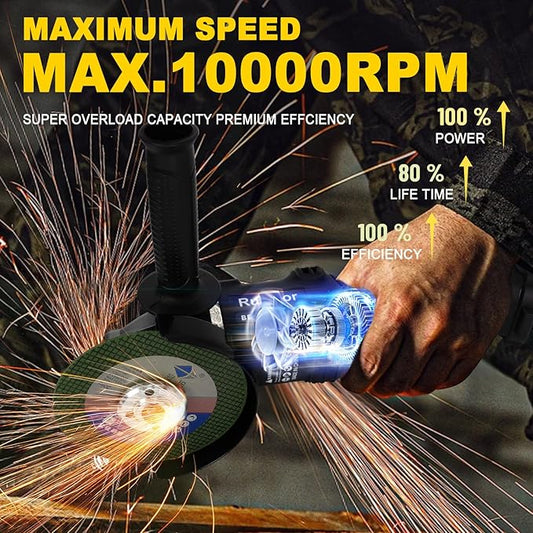 Cordless Angle Grinder for Dewalt 20V Battery, 10000 RPM Brushless Grinder 4-1/2", 3 Variable Speed Power Grinder for Cutting, Griding, Polishing (No Battery)