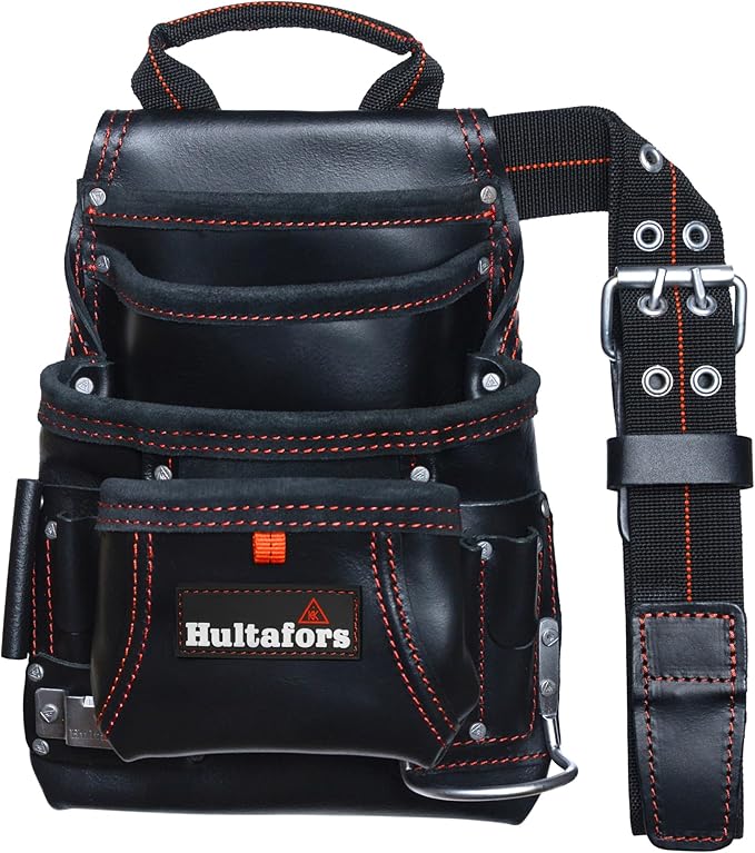 Hultafors Work Gear HT5433 Carpenter's Heavy-Duty Leather Nail & Tool Bag, Double-Gusset Front Pockets